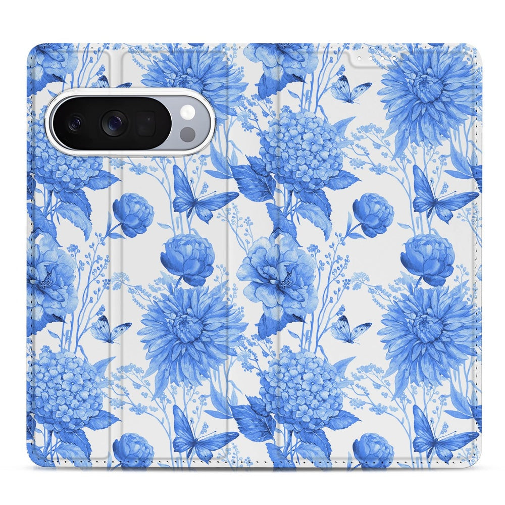 Google Pixel 10 | Pixel 10 Pro Smart Cover Hoesje Flowers Blue design bloemen blauw
