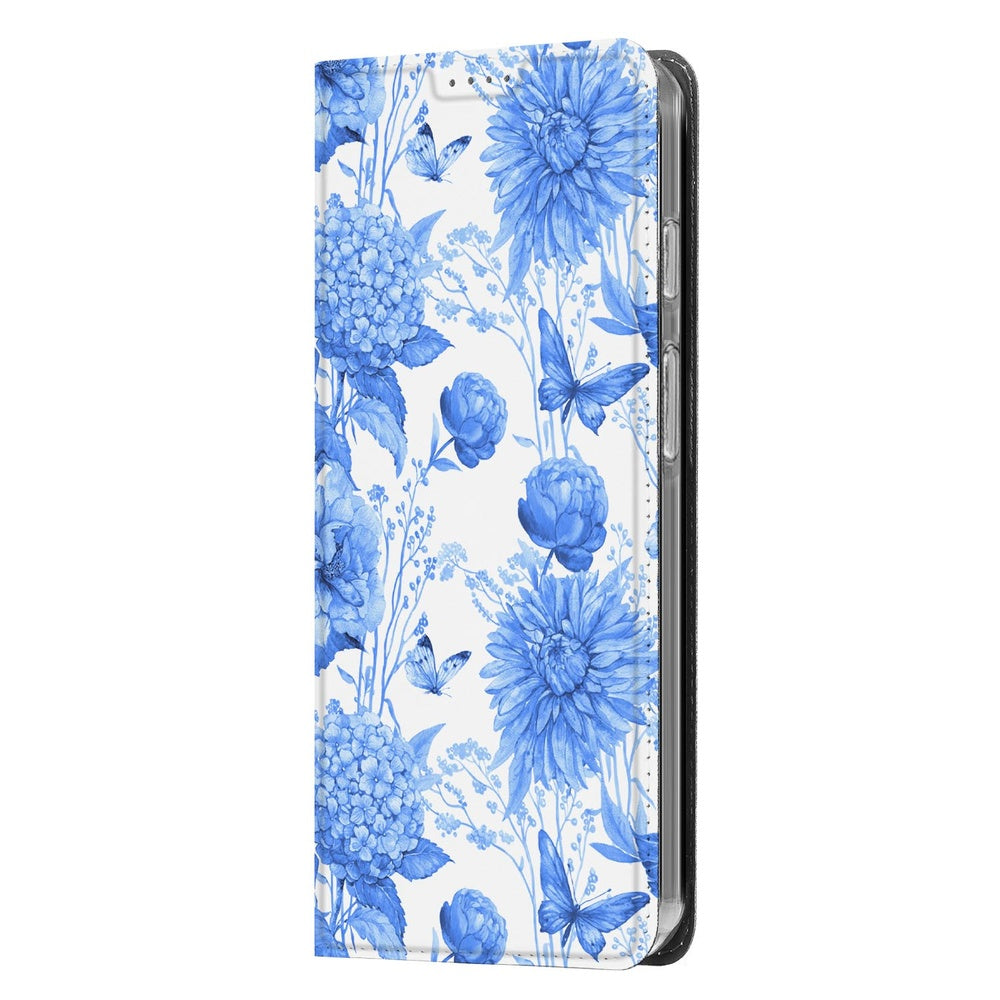 Google Pixel 10 | Pixel 10 Pro Smart Cover Hoesje Flowers Blue design bloemen aanzicht