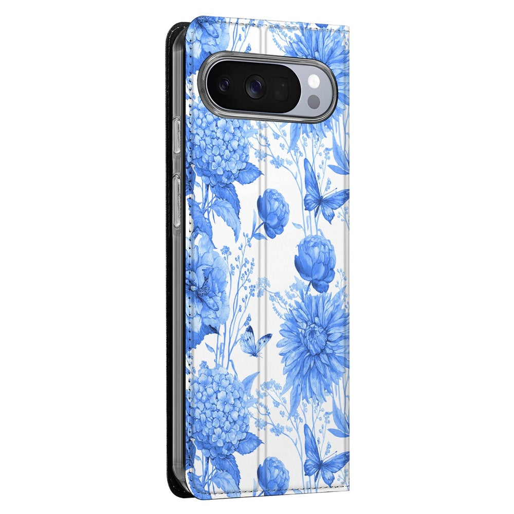 Google Pixel 10 | Pixel 10 Pro Smart Cover Hoesje Flowers Blue bloemen blauw design aanzicht