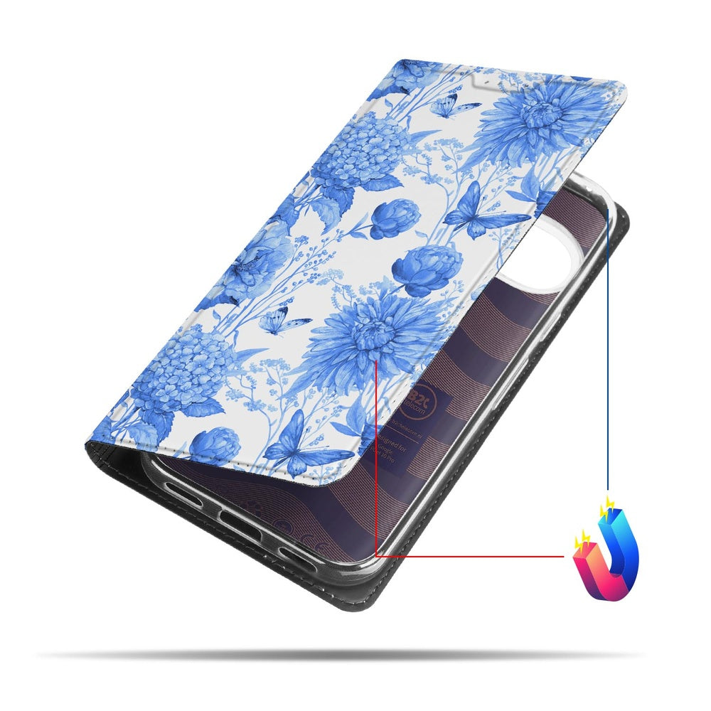 Google Pixel 10 | Pixel 10 Pro Smart Cover Hoesje Flowers Blue bloemen design aanzicht