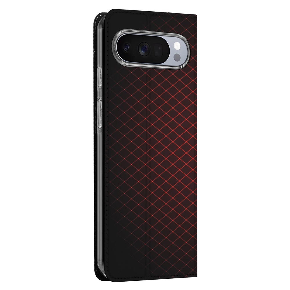 Google Pixel 10 Pro Book Cover Geruit Rood hoesje zijkant ruitpatroon