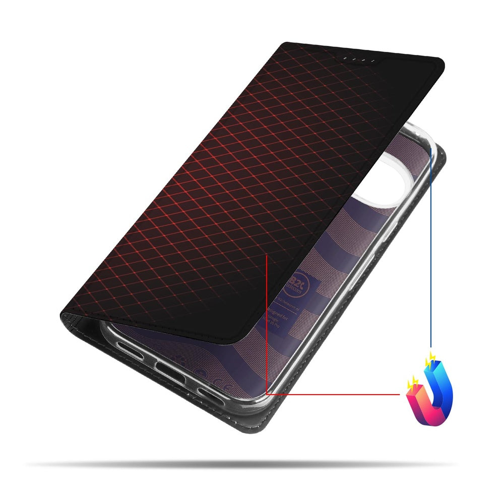 Google Pixel 10 Pro Book Cover Geruit Rood hoesje met zwart vlak en ruitpatroon aanzicht