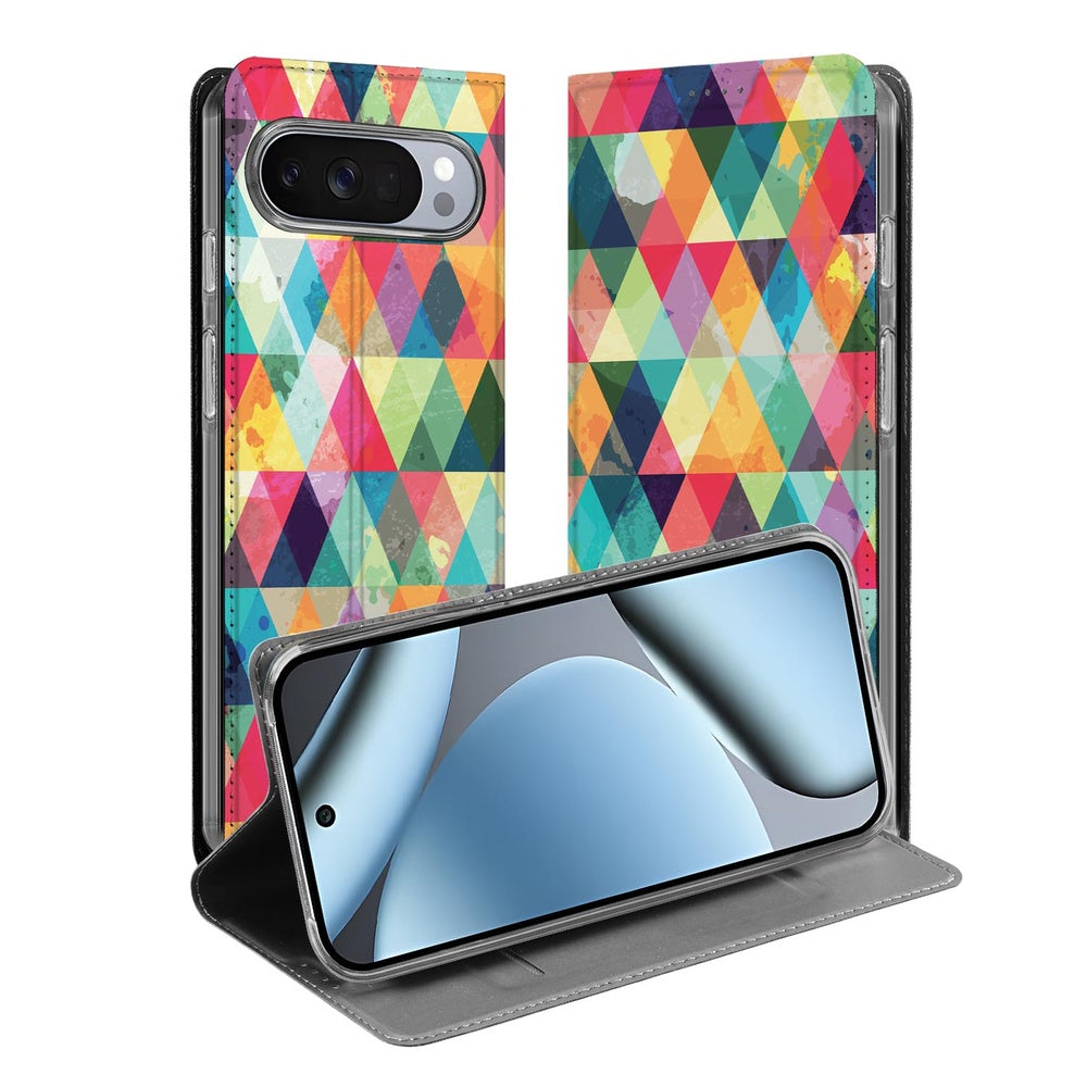 Google Pixel 10 | Pixel 10 Pro Geruit Book Case ruitjespatroon kleurrijk ontwerp vooraanzicht