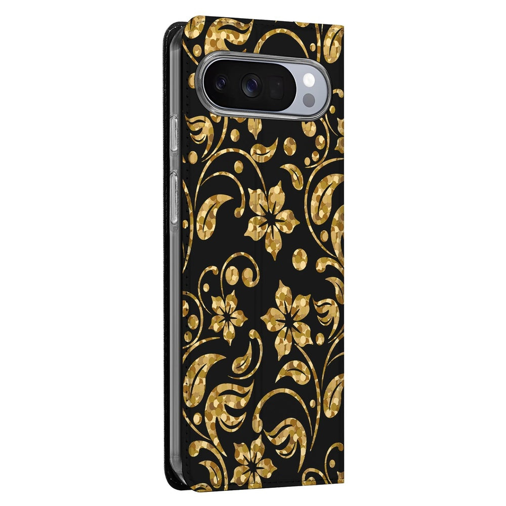 Google Pixel 10 Pro Bookcase Gouden Bloemen zijkant design
