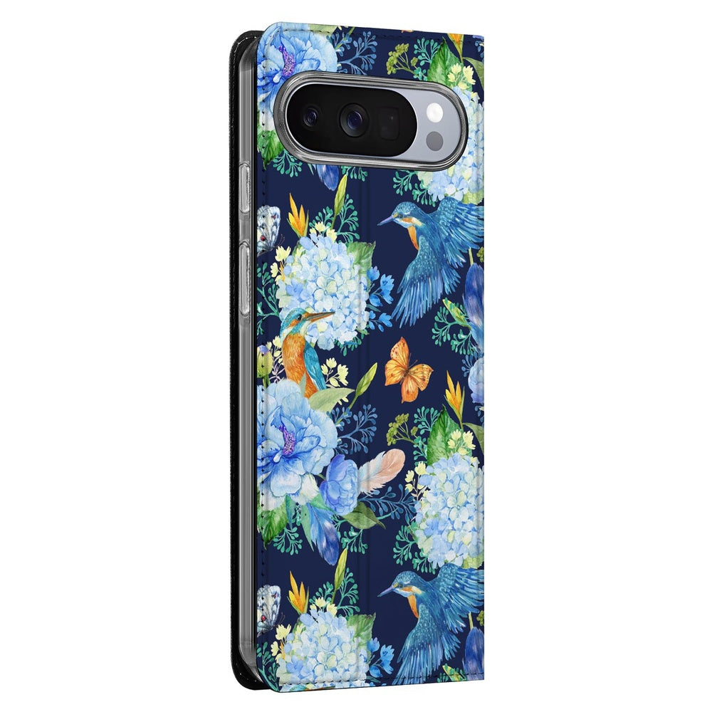 Telefoonhoesje Google Pixel 10 | Pixel 10 Pro IJsvogel telefoonhoesje ijsvogel bloemen design zijkant