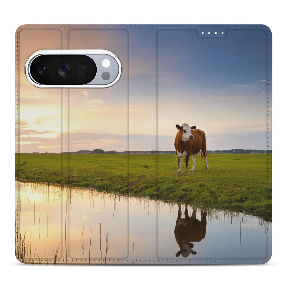 Google Pixel 10 Pixel 10 Pro Koe Book Case koeien zonsondergang aanzicht