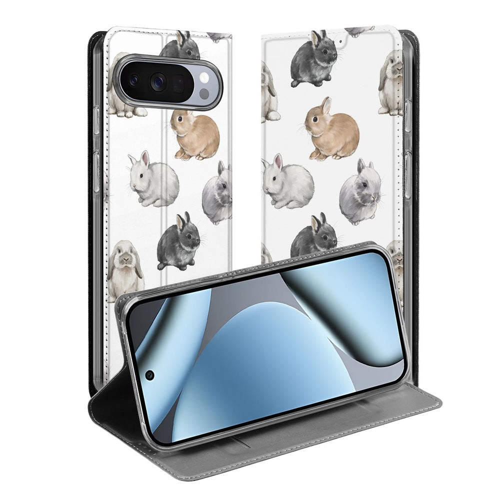 Google Pixel 10 Pixel 10 Pro Bookcase Konijntjes voorkant zijaanzicht