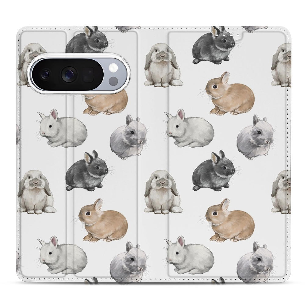 Bookcase Google Pixel 10 | Pixel 10 Pro Konijntjes case design konijntjes vooraanzicht
