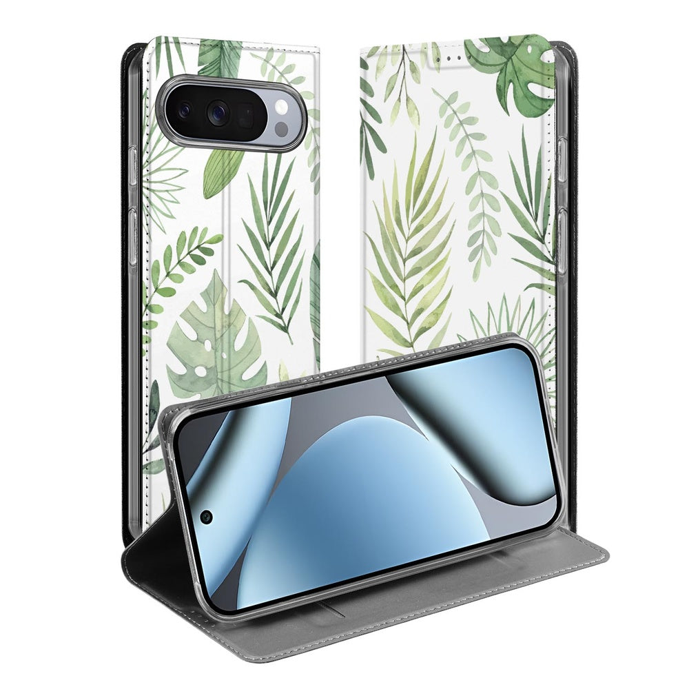 Google Pixel 10 Pro Book Cover Leaves design voorzijde achterzijde