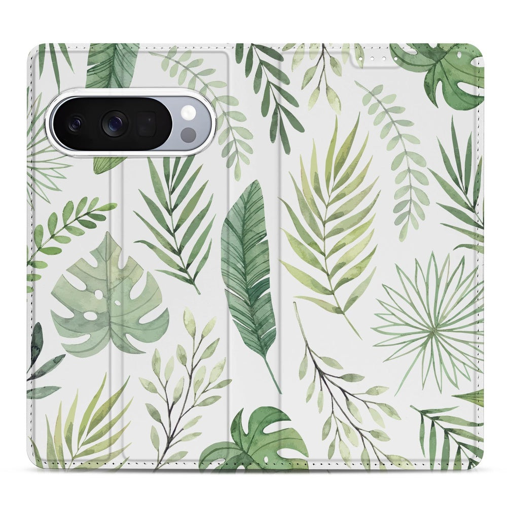 Google Pixel 10 Pro Book Cover Leaves voorkant bladeren patroon groen
