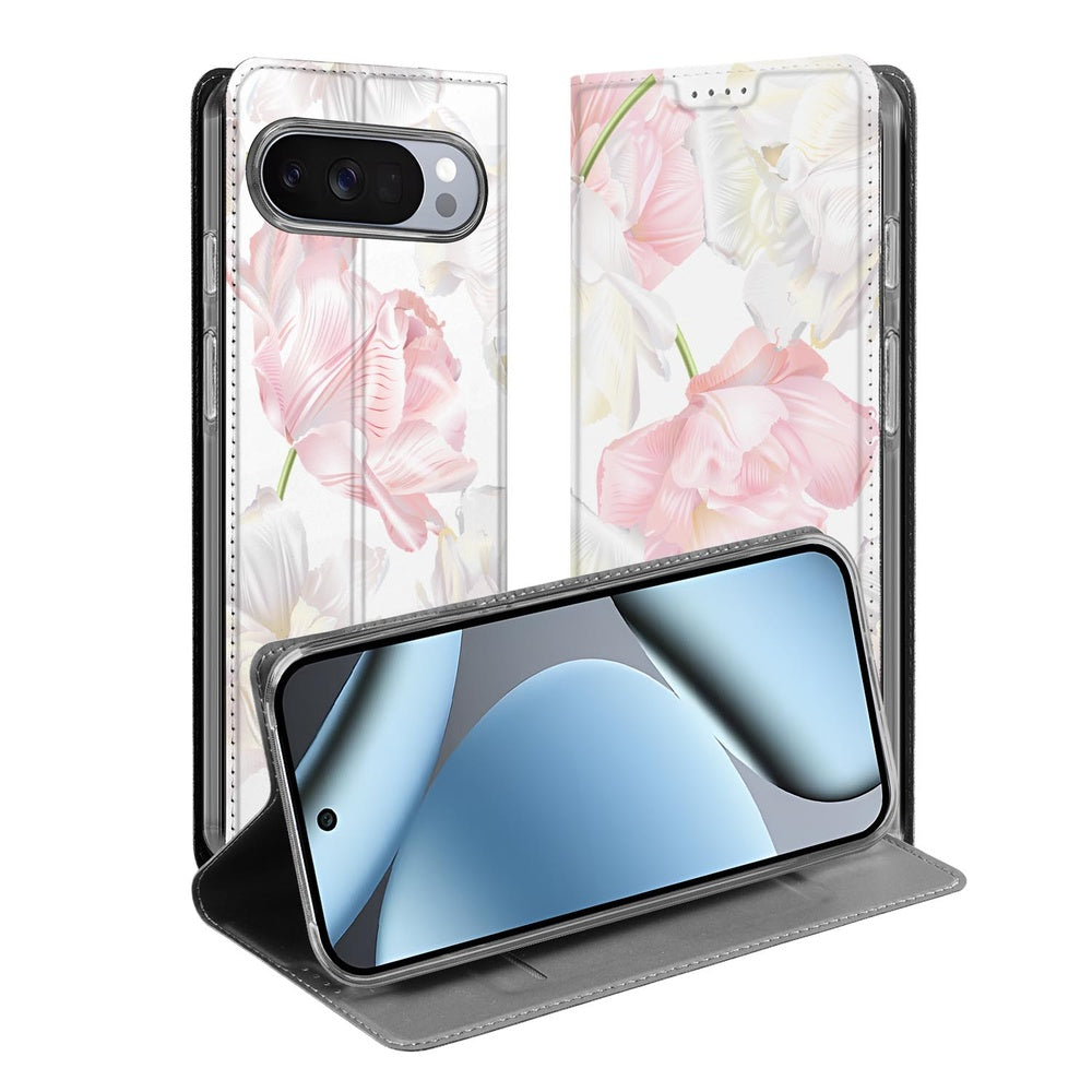 Google Pixel 10 Pro Book Wallet Case Lovely Flowers voorzijde achterzijde