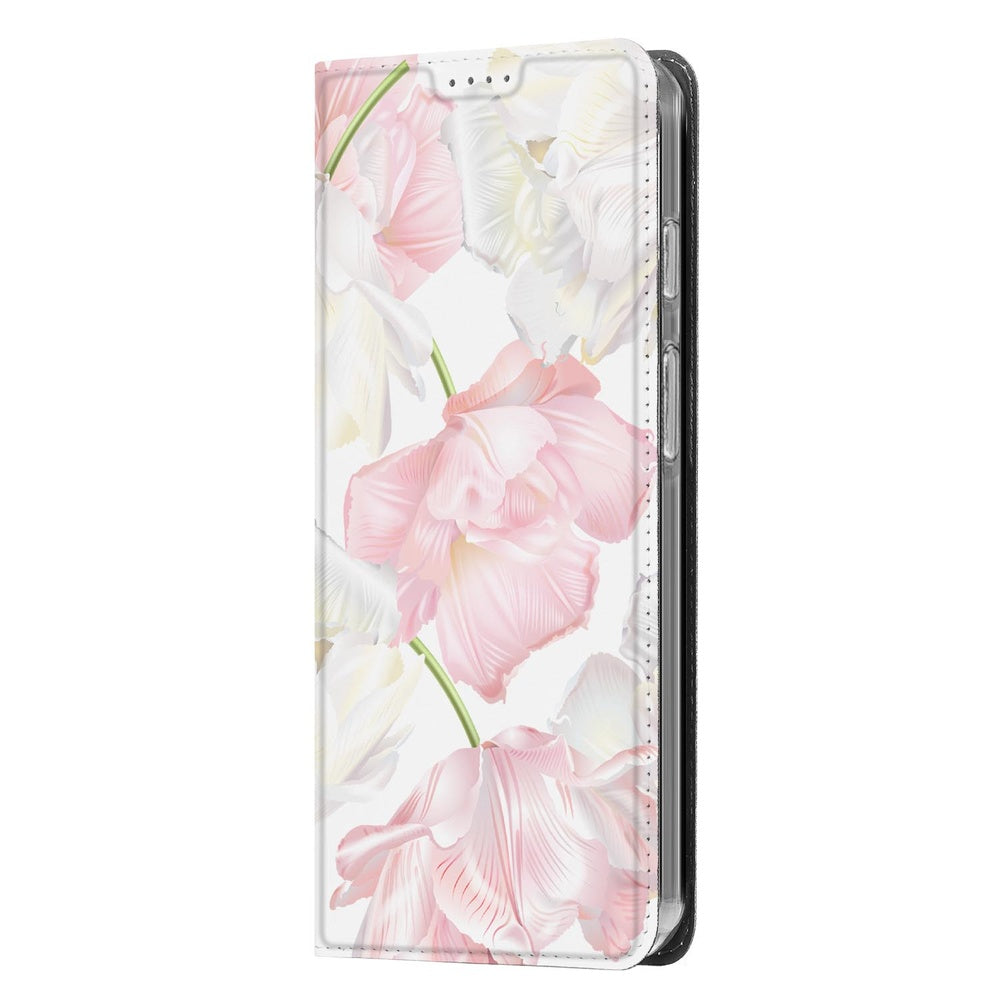 Google Pixel 10 Pro Book Wallet Case Lovely Flowers zijaanzicht design roze witte bloemen