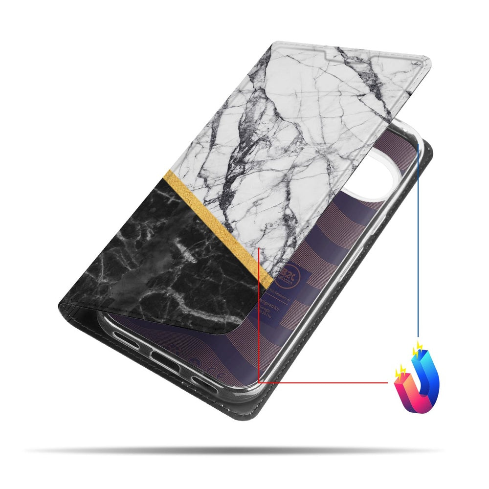 Google Pixel 10 Pro Book Case Marble White Black aanzicht