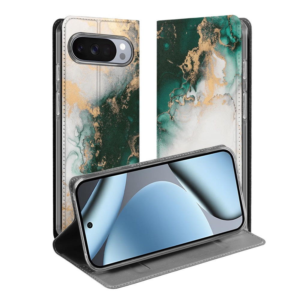 Google Pixel 10 | Pixel 10 Pro Book Cover Marmer Groen standcase ontwerp aanzicht