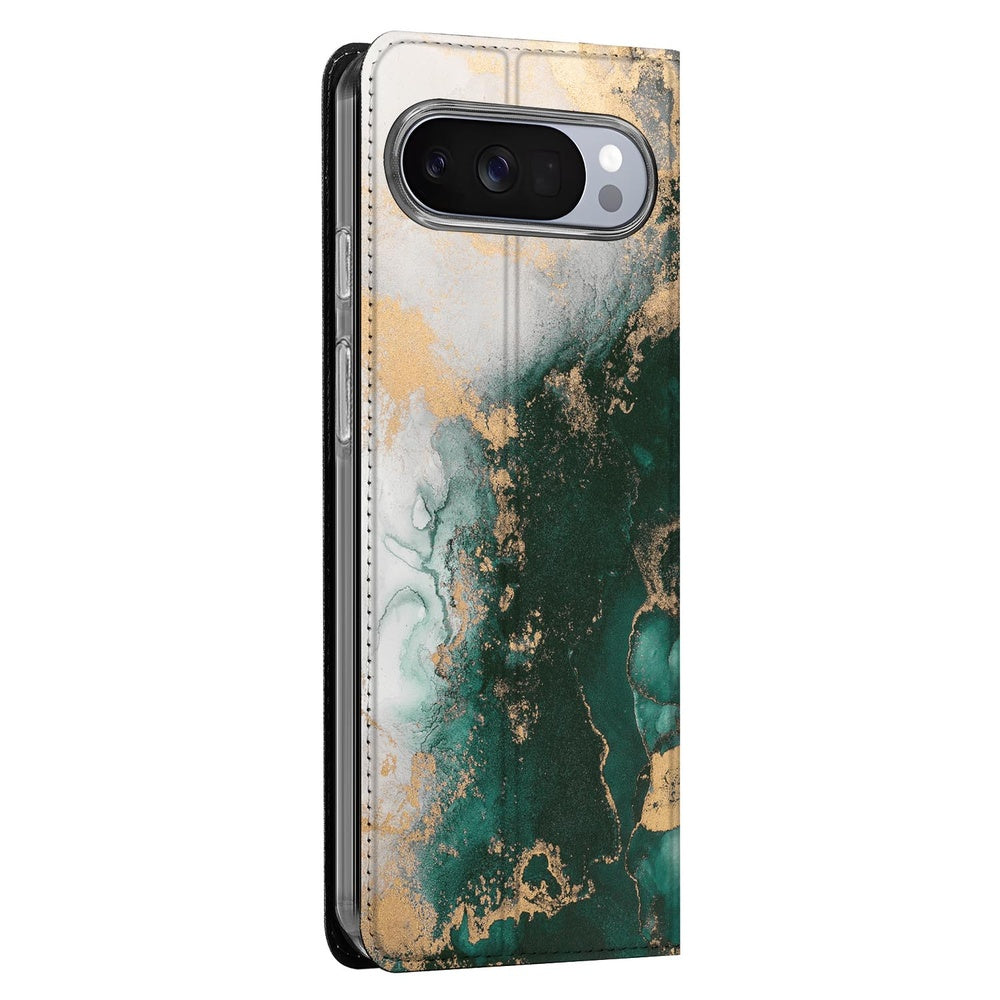 Google Pixel 10 Pixel 10 Pro Book Cover Marmer Groen standcase groen crème aanzicht