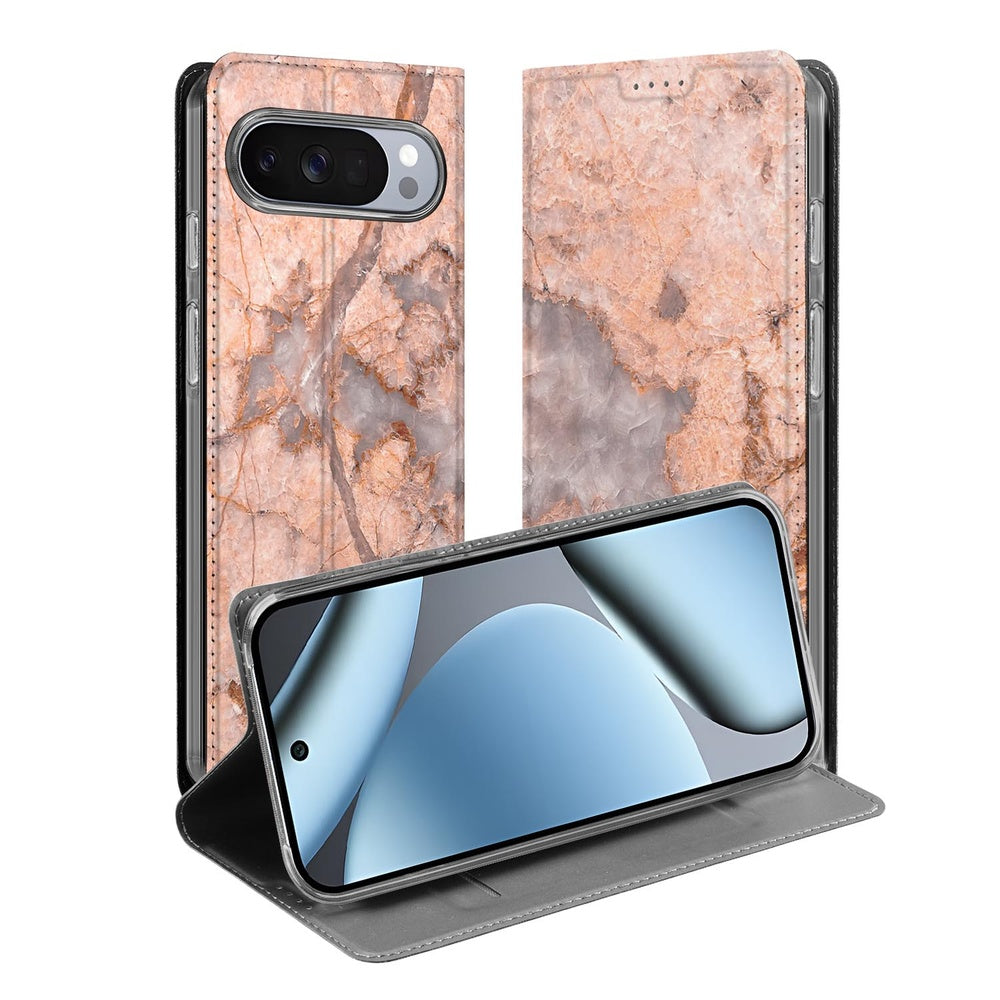 Google Pixel 10 Pixel 10 Pro Book Cover Marmer Oranje voorkant achterkant