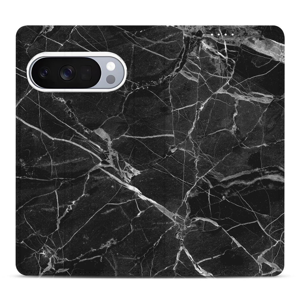 Bookcase Wallet Case Google Pixel 10 | Pixel 10 Pro Marmer Zwart marmer zwart patroon achterkant
