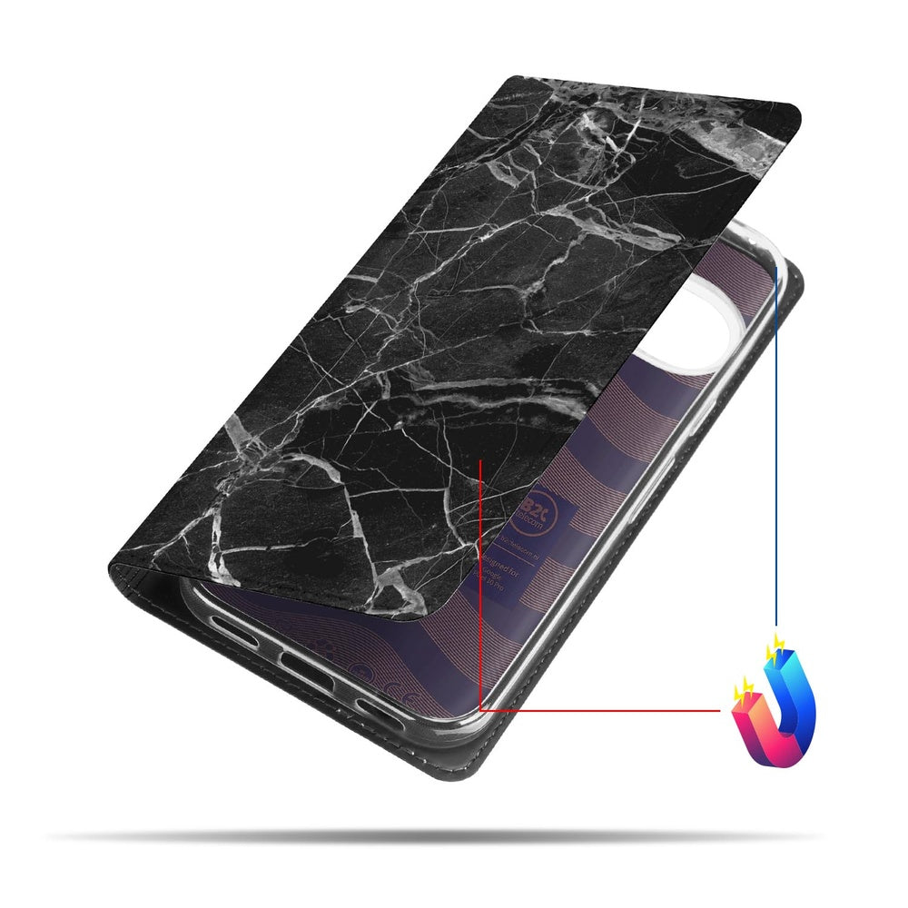 Bookcase Wallet Case Google Pixel 10 | Pixel 10 Pro Marmer Zwart marmer zwart voorkant detail