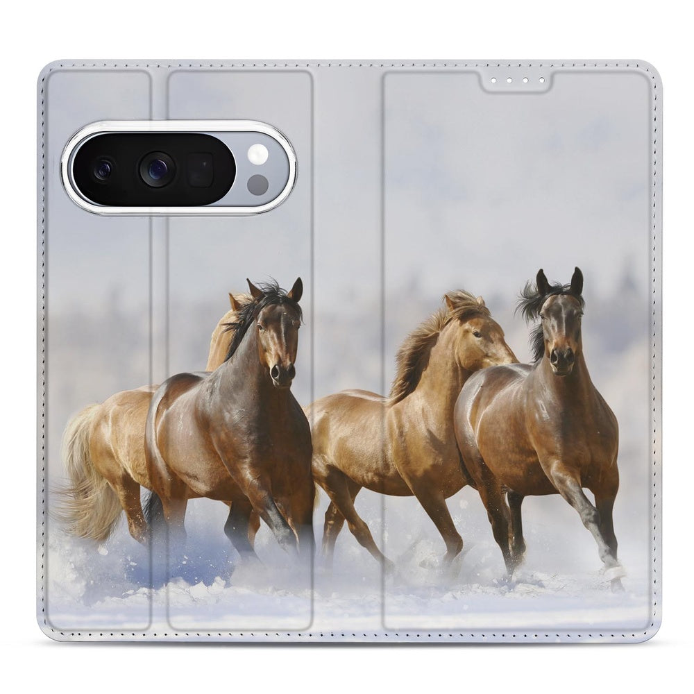 Google Pixel 10 Pro Book Wallet Case Paarden Paardenprint voorkant