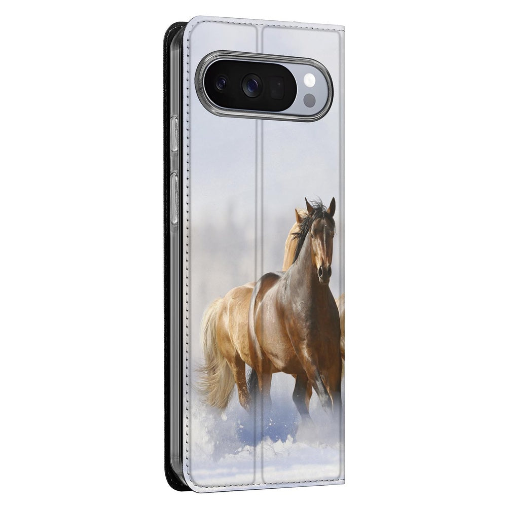 Google Pixel 10 Pro Book Wallet Case Paarden paardenprint zijaanzicht