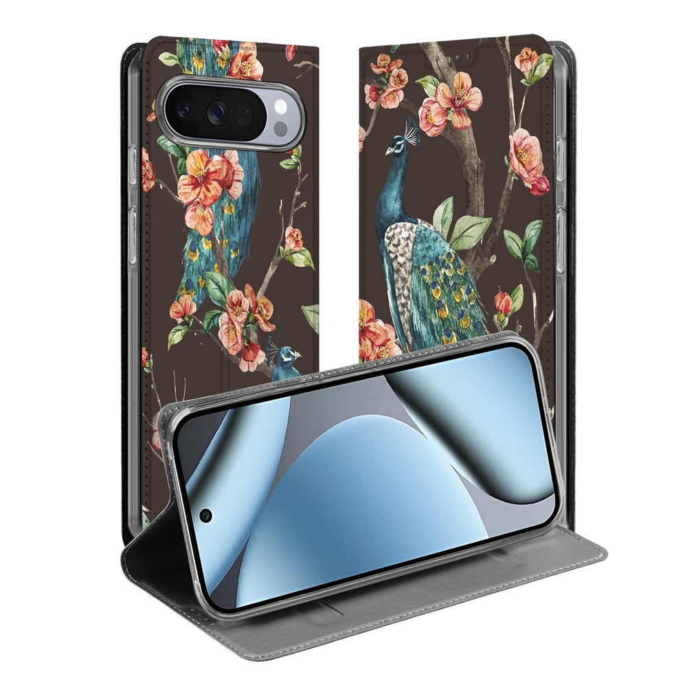 Book Cover Google Pixel 10 | Pixel 10 Pro Pauw met Bloemen hoesje design pauw bloemen vooraanzicht