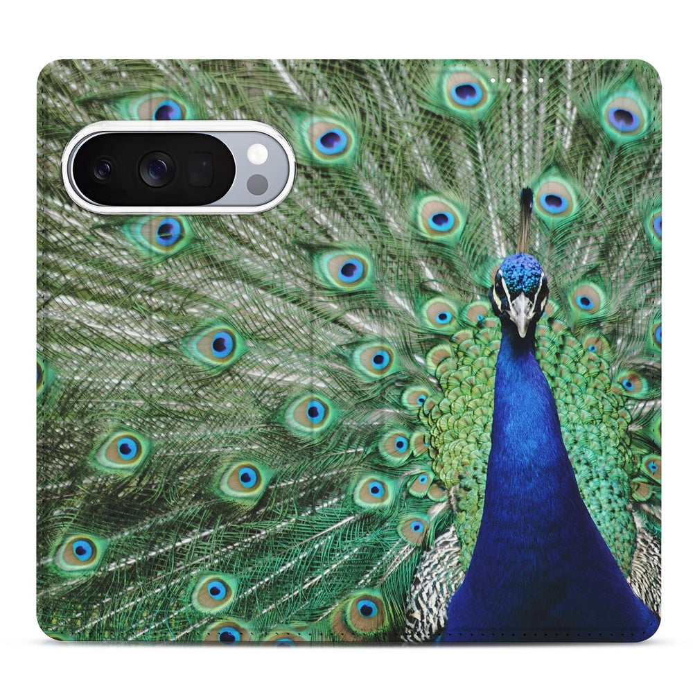 Book Case Google Pixel 10 Pro Pauw pauwenmotief groen turkoois elegant