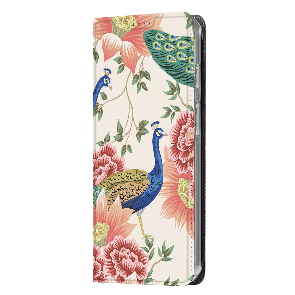 Bookcase Google Pixel 10 | Pixel 10 Pro Pink Peacock designhoes voorkant tropische bloemen pauwen