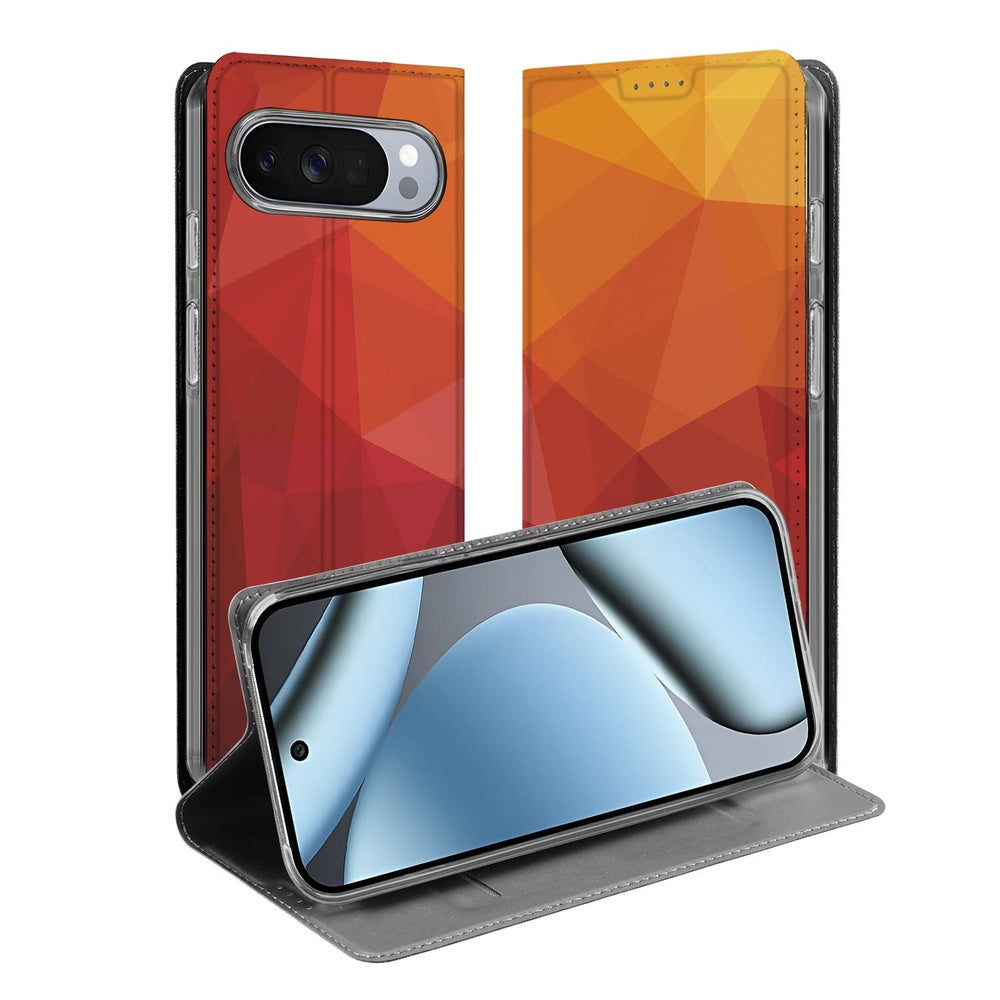 Google Pixel 10 Pixel 10 Pro Book Wallet Case Polygon Red voorkant achterkant