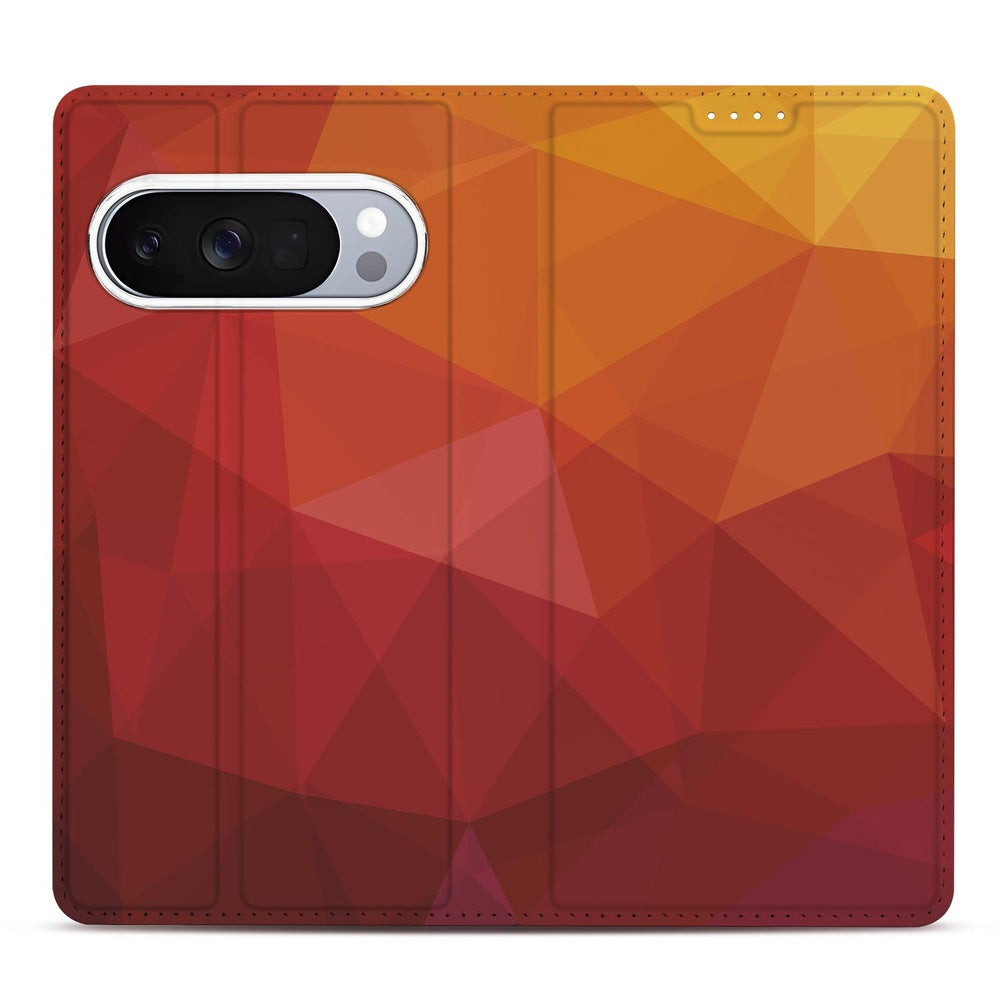 Google Pixel 10 Book Wallet Case Polygon Red voorkant ontwerp