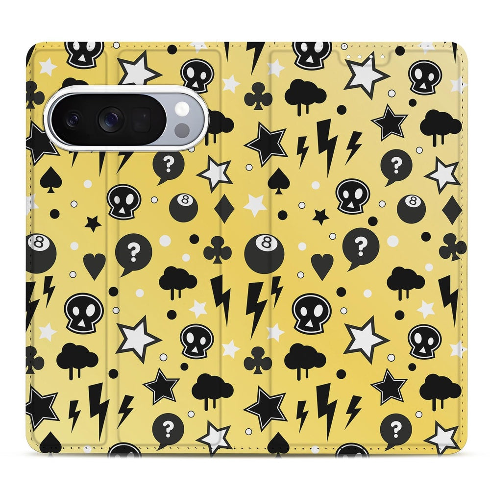Book Case Google Pixel 10 Pro Punk Yellow design punk yellow aanzicht