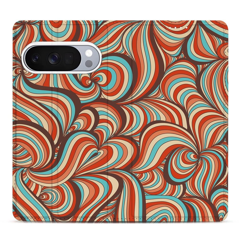 Bookcase Google Pixel 10 | Pixel 10 Pro Retro swirl-prints oranje aquatinten zijaanzicht