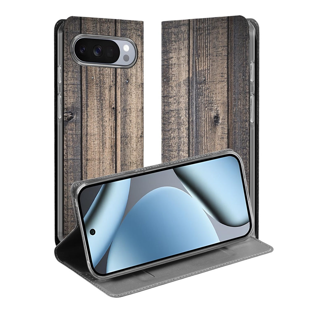 Book Case Google Pixel 10 | Pixel 10 Pro Steigerhout hoes voorzijde houtlook