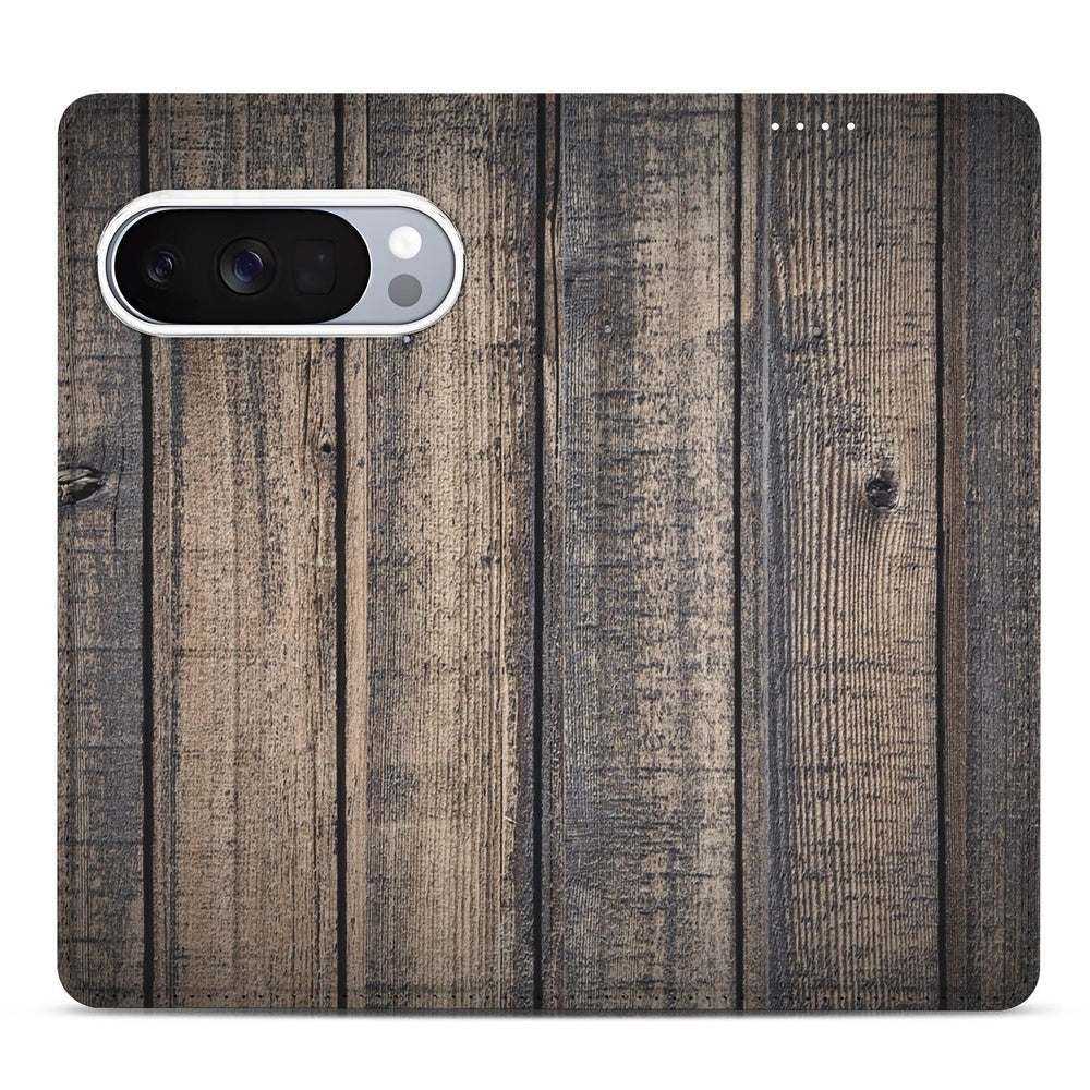 Book Case Google Pixel 10 | Pixel 10 Pro Steigerhout houtnerf ontwerp achterkant