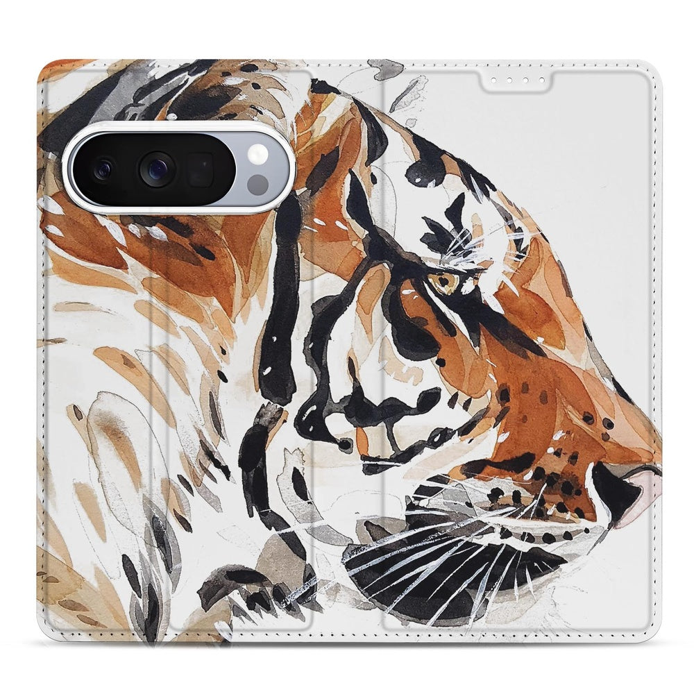 Google Pixel 10 | Pixel 10 Pro Tiger Book Case watercolor patroon voorkant