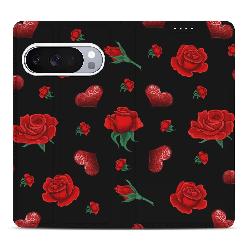 Book Case Google Pixel 10 | Pixel 10 Pro Valentine design rozen hartjes aanzicht
