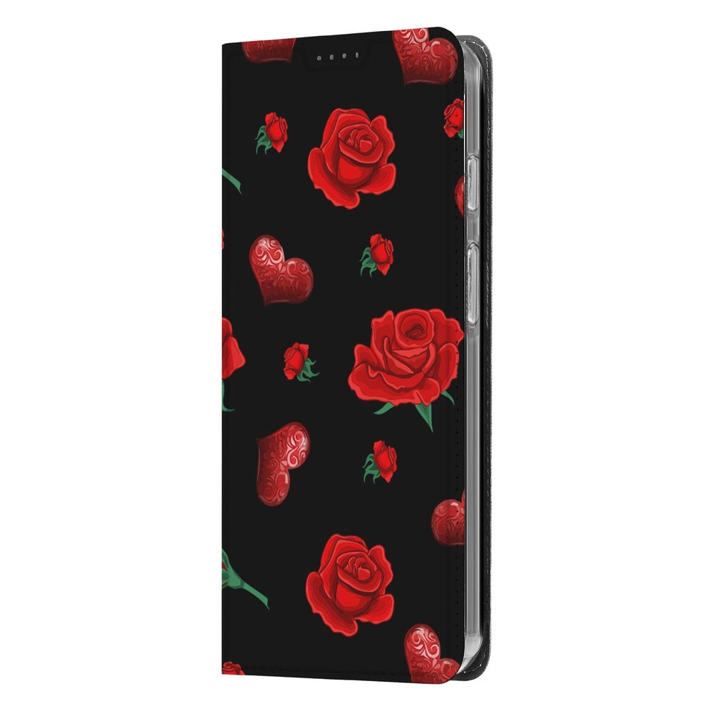 Book Case Google Pixel 10 | Pixel 10 Pro Valentine boekhoes design rozen hartvormen zijaanzicht