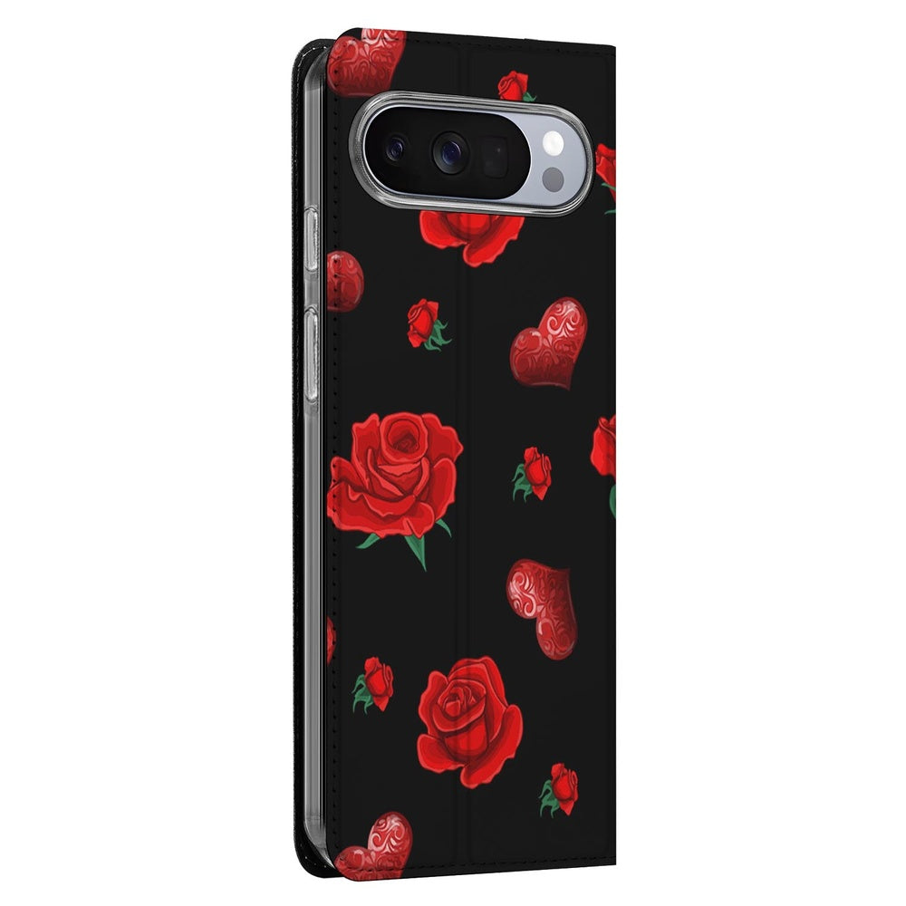 Book Case Google Pixel 10 | Pixel 10 Pro Valentine design rozen hartjes aanzicht
