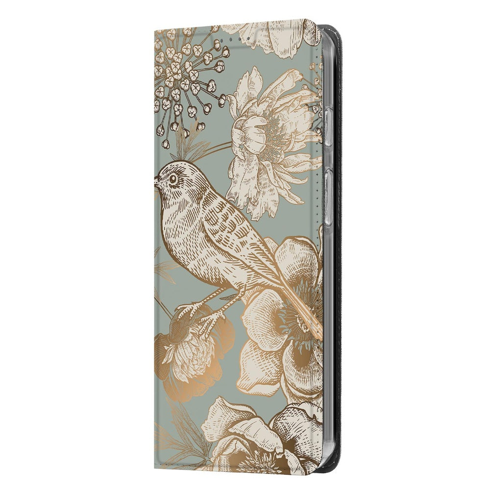 Google Pixel 10 Pro Book Case Vintage Bird Flowers rechtop vloeiende bloemen vintage ontwerp