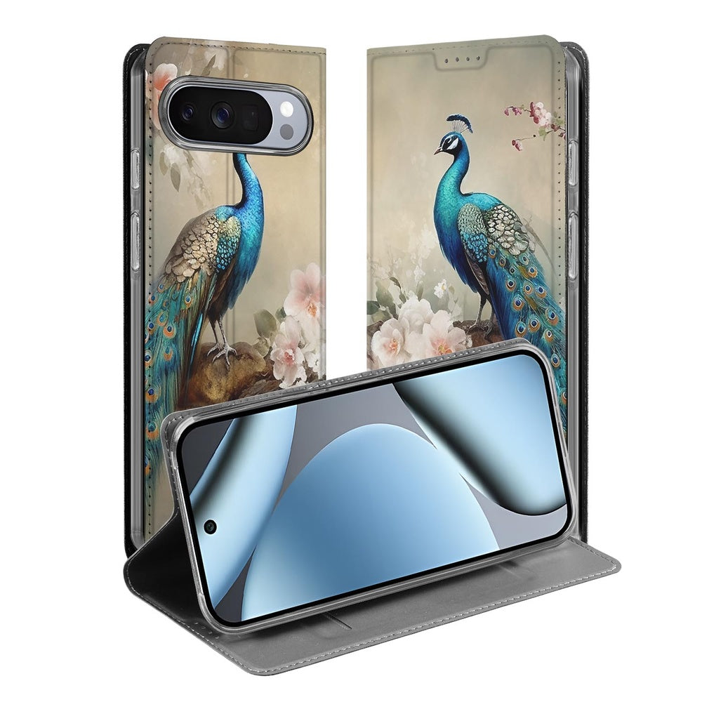 Google Pixel 10 | Pixel 10 Pro Book Cover Vintage Pauwen boekhoes pauwen ontwerp aanzicht