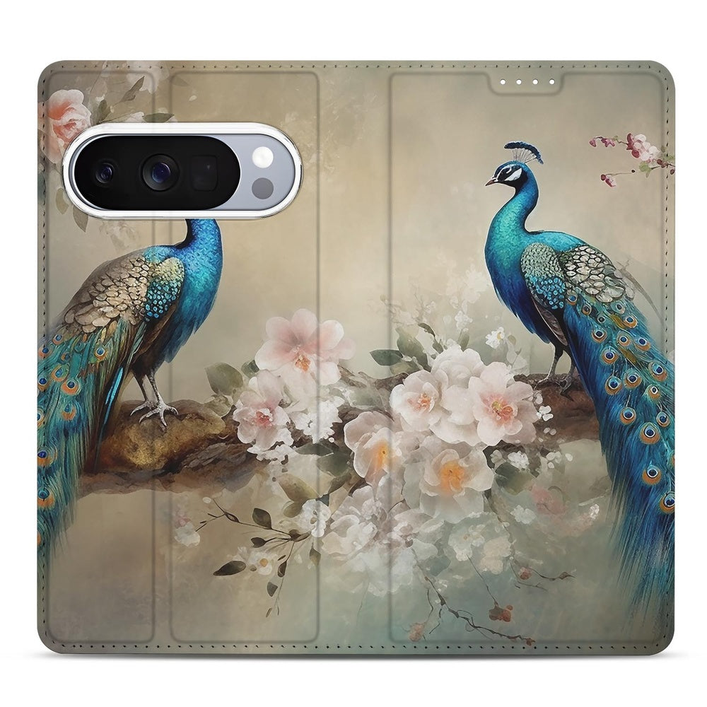 Google Pixel 10 | Pixel 10 Pro Book Cover Vintage Pauwen pauwen bloemen vintage design aanzicht