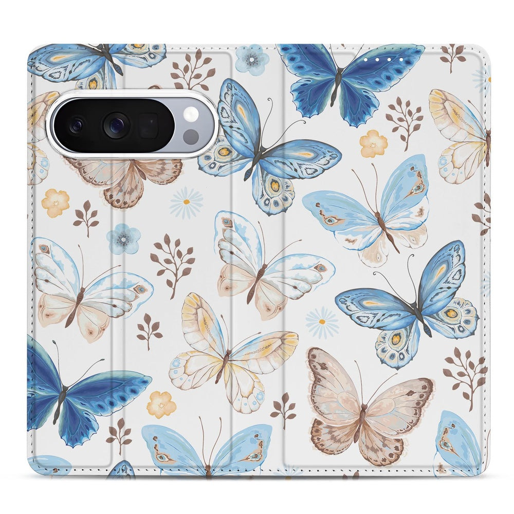 Google Pixel 10 | Pixel 10 Pro Bookcase Vlinder vlinder design blauw patroon aanzicht