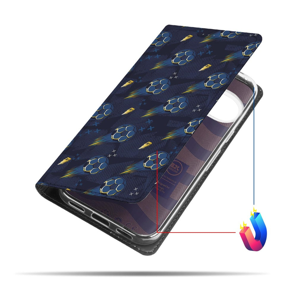 Google Pixel 10 Pro Telefoonhoesje Voetbal donkerblauw design voetbal print aanzicht