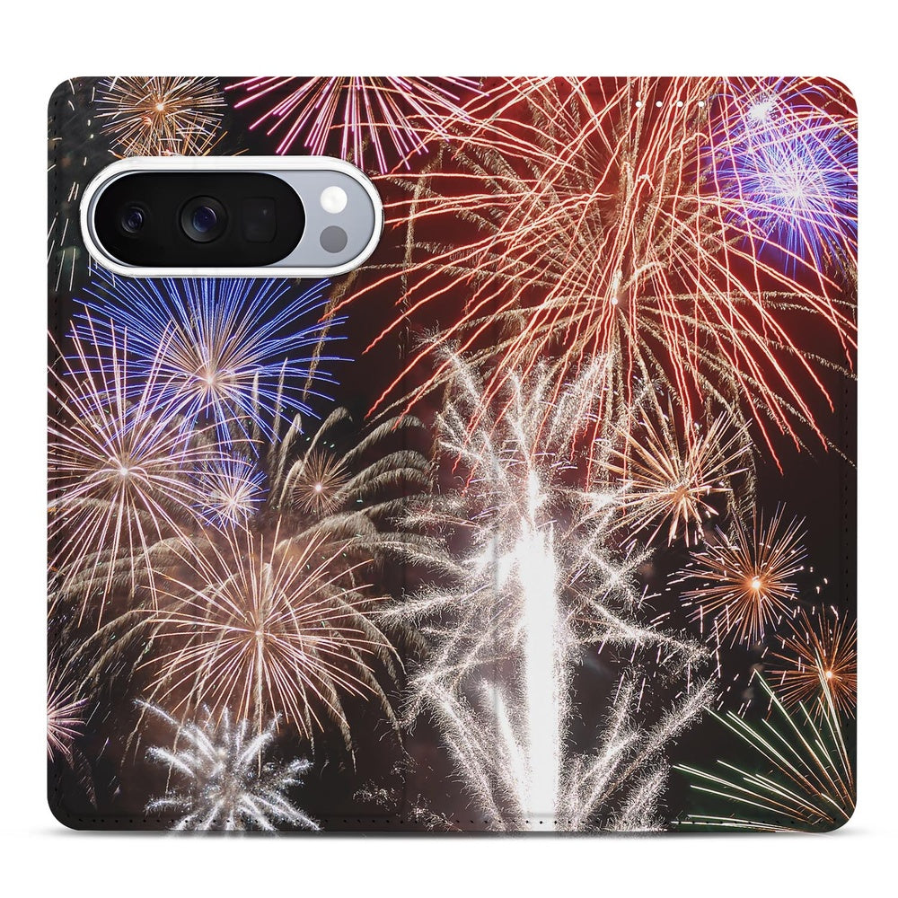 Google Pixel 10 | Pixel 10 Pro Flip Style Cover Vuurwerk vuurwerk kleurendans design aanzicht