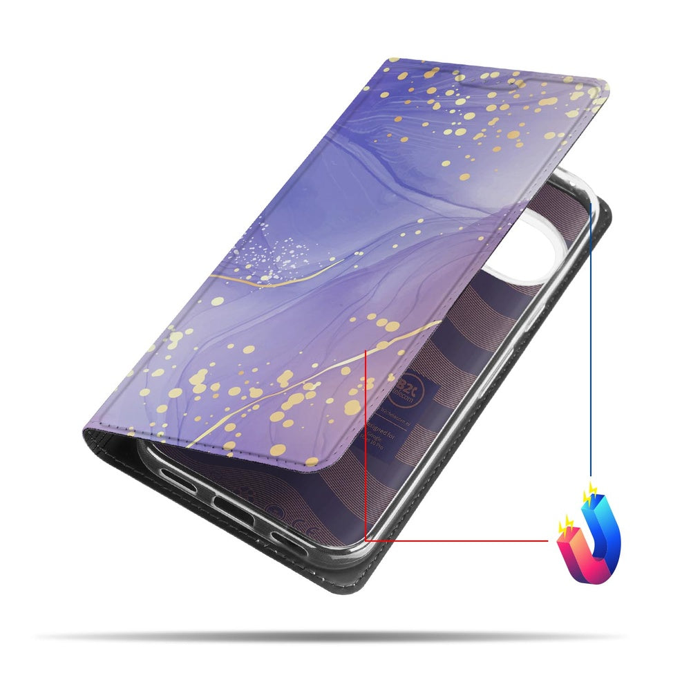 Google Pixel 10 | Pixel 10 Pro Book Cover Watercolor Paars boekhoes lila gouden vlekken aanzicht