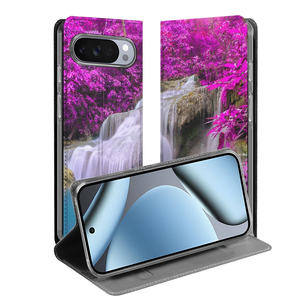 Google Pixel 10 Pro Bookcase Waterval waterval design paarse achterzijde voorkant binnen