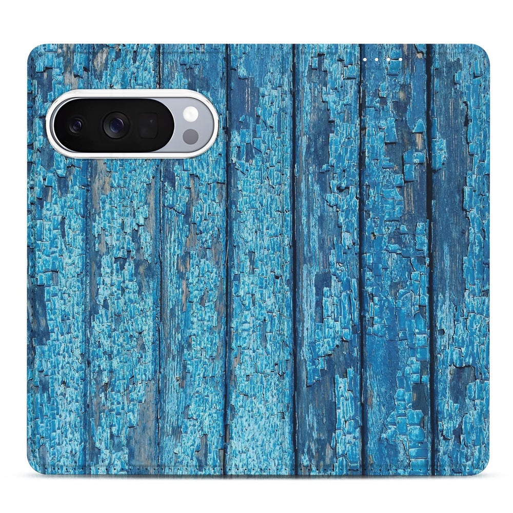 Google Pixel 10 Pro Book Wallet Case Wood Blue blauw hout textuur achterzijde