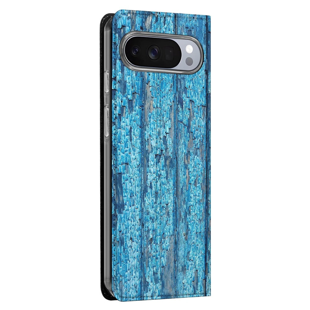 Google Pixel 10 Pro Book Wallet Case Wood Blue boek hoes blauw hout zijkant