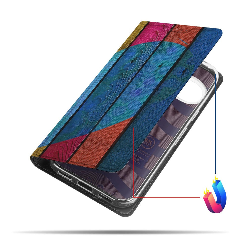 Google Pixel 10 | Pixel 10 Pro Flip Style Cover Wood Heart kleurrijke houtprint aanzicht