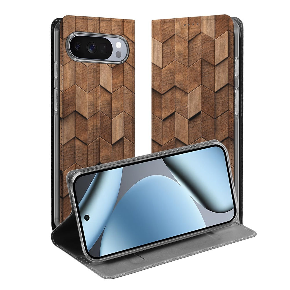 Google Pixel 10 Pro Standcase Hoesje Wooden Cubes hoesje houten blokken design aanzicht