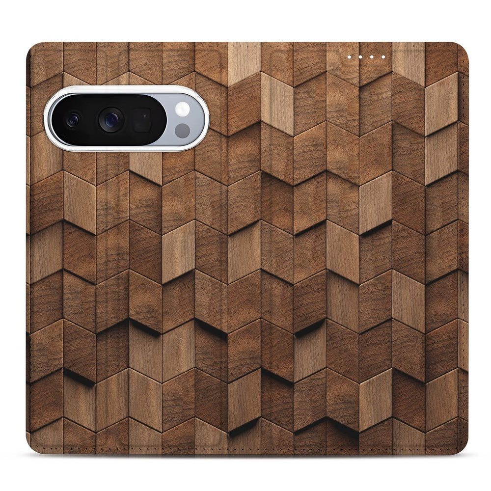 Google Pixel 10 Pro Standcase Hoesje Wooden Cubes houten patroon bovenaanzicht